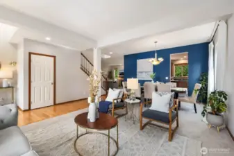 Living room and dining room are connected for a great entertaining space.