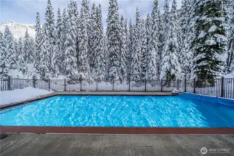 Resort-style, year-round heated community pool, maintained at approximately 100 degrees for ultimate relaxation.