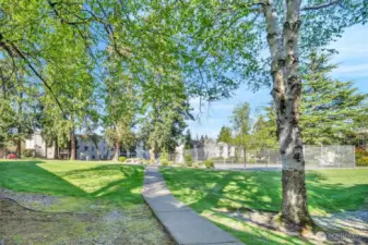 Community with walking trails and court