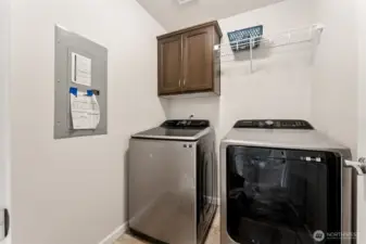 Upstairs laundry, brilliant! This is where clothes come off and go on after all :). Washer and dryer included in sale.