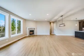Great Room equipped with gas fireplace.