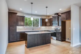 Kitchen with soft close cabinets and drawers.
