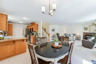 Kitchen opens to dining area. Layout of home is perfect for entertaining