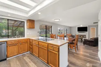 Kitchen seamlessly blends into the living room.