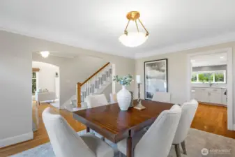 This dining room has plenty of space for hosting holidays and dinner parties.