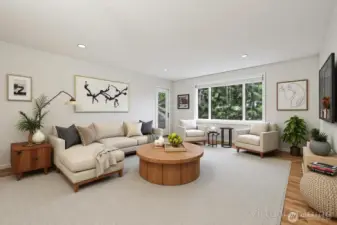 Living Room with door to covered patio - Virtually Staged