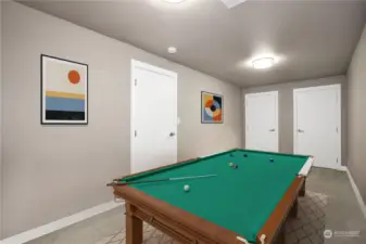 Rec Room W/ Closets On The Daylight Basement Virtually Staged