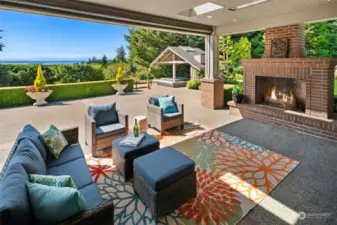 Large Covered Rear Patio with Fireplace