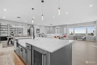 Notice the upgraded Cabinets, Farmers sink, beverage fridge and microwave. Direct lighting over the island really helps keep things bright!