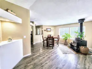 Formal living room with freestanding wood stove.