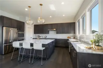Chefs kitchen with room for many cooks! Double wall ovens, so much prep space and task and mood lighting. Many Thanksgiving dinners have been prepared here!