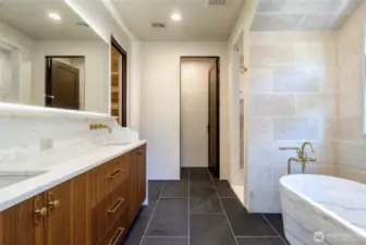 Fully Tiled Tub Enclosure with Heated Floors