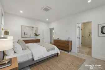 A view of the primary bath connected to the primary bedroom