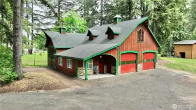 Craftsmans 2 story workshop. Well appointed, lighted and houses an executive quality office.