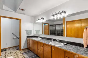 Primary bath offers dual vanities