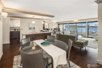 Large dining area with buffet