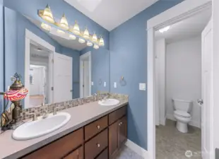 Second level guest bath with privacy toilet and shower