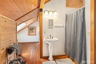 The upper level bathroom.