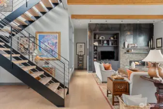 Grand Entry w/architectural steel staircase & French Oak treads