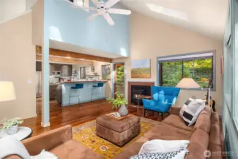 The living room opens to the beautifully updated kitchen/dining room addition