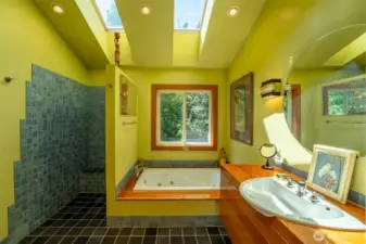 Master bath, with whirlpool tub and heated shower seat and floor.