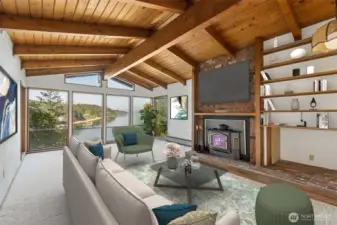 Front room with seating arranged for the footbal game