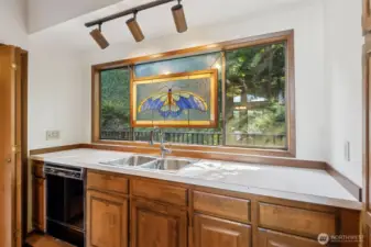 Looking out one of the big windows in the kitchen