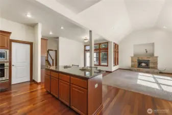 View from kitchen into the family room