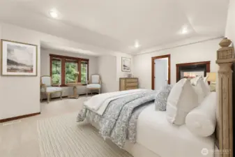 Virtually staged primary bedroom