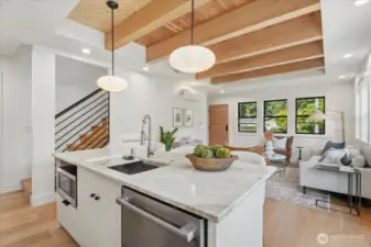 Kitchen, looking towards the living room and front of the home.