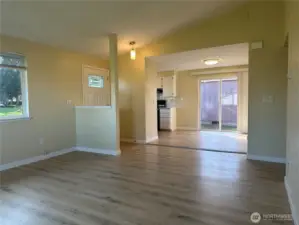 Living Room, Dining and Kitchen View.