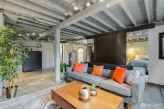 Barn door into the primary bedroom.