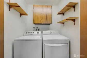 The hallway utility closet, and the washer and dryer convey.