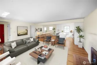 Virtual Stage Renovation taking away wall for design vision. Full renovation for lower level too with multiple sliders up and down and potentially another bedroom and full bathn on the lower.