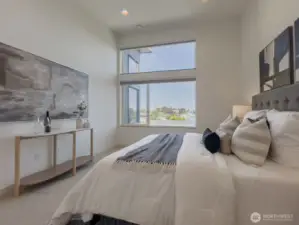 Custom remote top shade keeps out morning sun