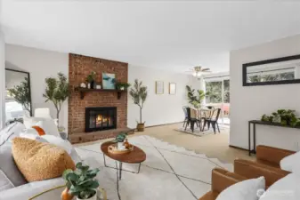 Main living room leading to dining area.