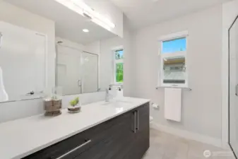 Guest bathroom with enclosed shower
