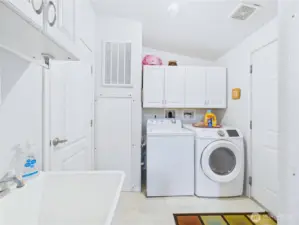 The laundry room is located right off the garage.