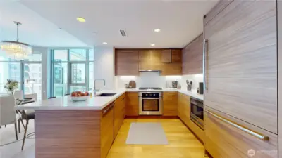 Spacious kitchen with dining bar