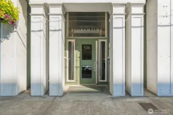 Secure main entrance with callbox for visitors and key fob for residents.