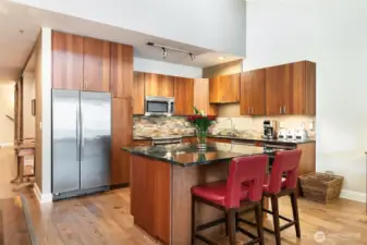 Cherry wood cabinets in the kitchen
