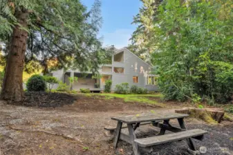 Just steps away from the deck is a rustic path into the deep, wooded neighborhood open space