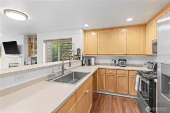 Plenty of counter space in the kitchen and lots of cabinet space.