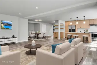 Generous space for both lounging and dining. The large island provides casual seating or a great homework area! Virtually staged.