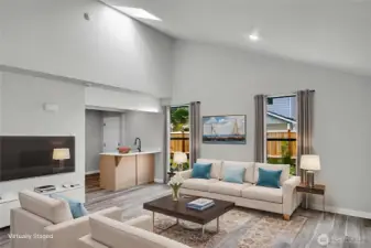 The beautifully designed ADU great room is perfect for versatile day-to-day living. Virtually staged.