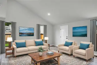 Vaulted ceilings and abundant windows fill this spacious ADU with natural light. Virtually staged.