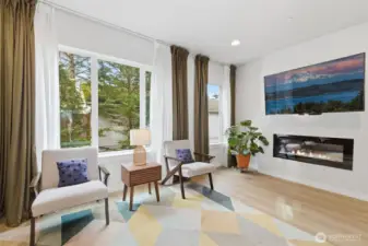 Spacious living room with electric fireplace