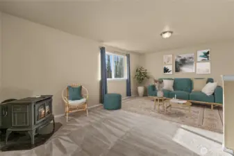 Living space on second floor, lofted above formal living room (virtually staged).