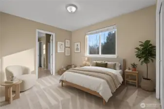 Guest bedroom 2 with Jack-n-Jill bath between this and guest bedroom 1 (virtually staged).