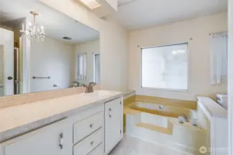 The huge primary bath has a large soaking tub.